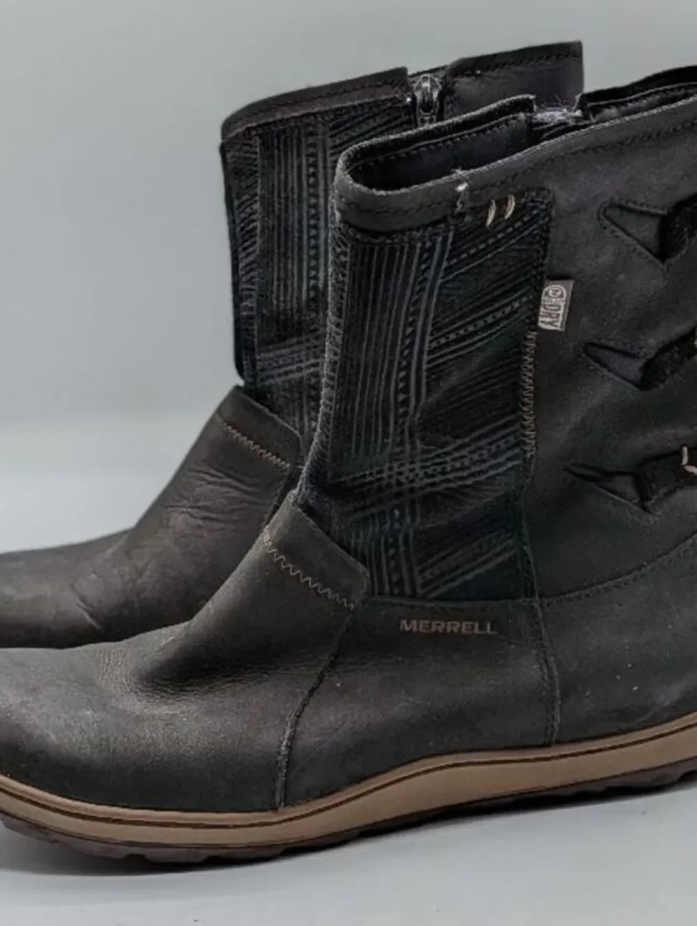 Merrell Size 8.5 $150 Black Leather Ashland Vee Mid Calf Waterproof Winter Boots